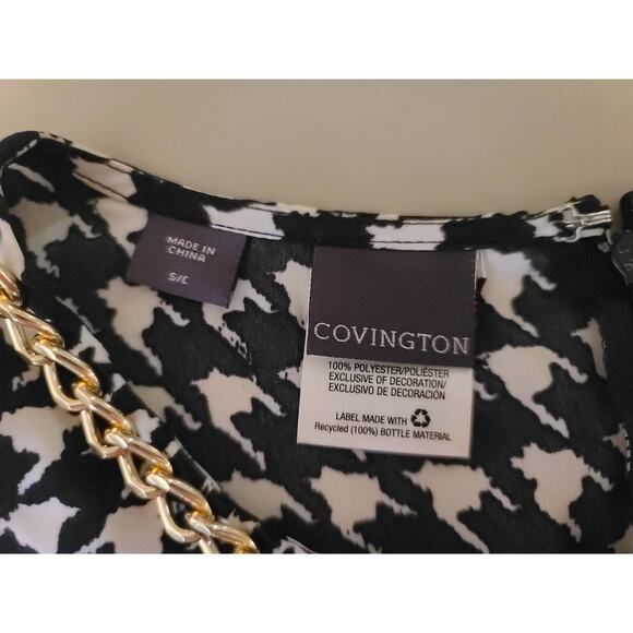 Covington black white houndstooth blouse with gold necklace neckline - small - Picture 3 of 3